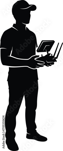 Drone Operator Holding Controller - UAV Technology Vector Graphic