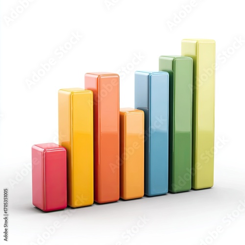 Free Download A colorful 3D bar graph ascending, showing growth or progress with vibrant, glossy bars against a white background - GFXLoad