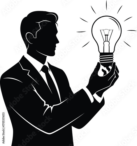 Businessman with a Lightbulb - Idea and Innovation Vector