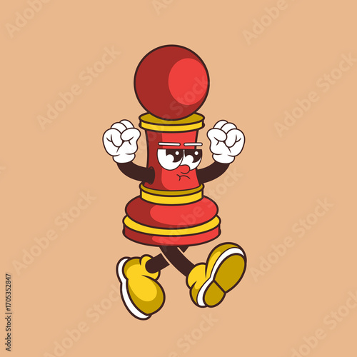 Retro character design from chess pawn angry