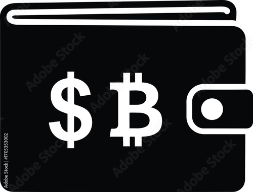 Crypto and Digital Wallet Vector Icon - Cryptocurrency and Money