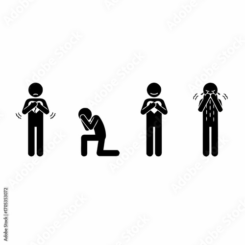 A diverse set of stick figure icons illustrating a spectrum of human emotions, from happiness and love to deep sadness and fear