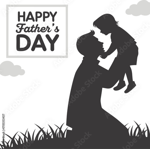 Vector art of a silhouette of a father lifting his child in the air, celebrating fathers day with love and joy