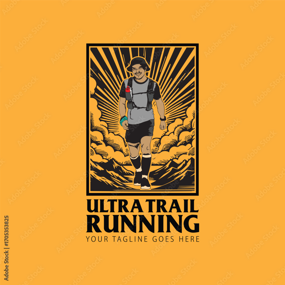 Fototapeta premium Ultra Trail running logo vector,image illustration on white background