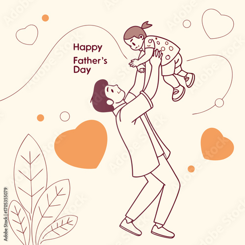 Vector art of a heartwarming illustration of a father lifting his daughter in the air, celebrating fathers day with love and joy