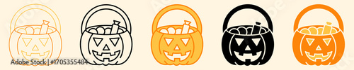 Pumpkin Candy Bucket Icon Set Multiple Style Collection