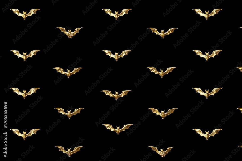 Fototapeta premium metallic gold bat silhouettes arranged symmetrically on matte black background, elegant festive design