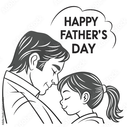 Vector art of a heartwarming illustration of a father and daughter in a loving embrace, celebrating fathers day with a simple yet touching design
