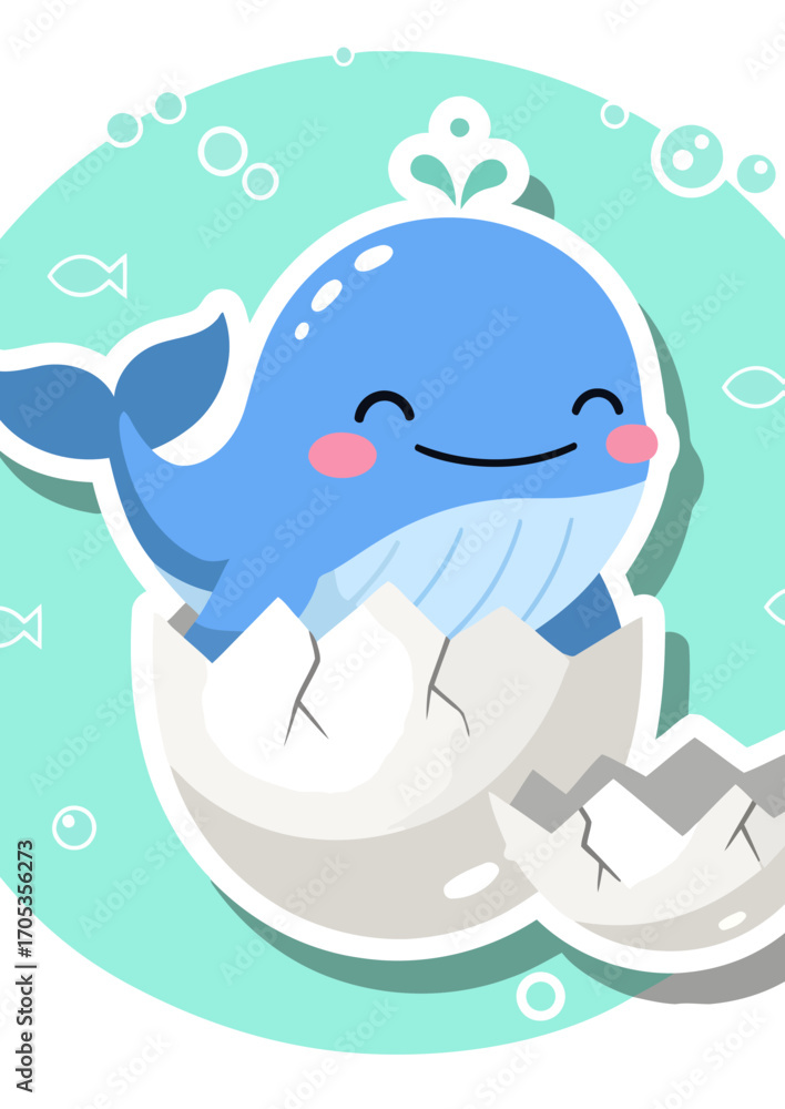Naklejka premium Cartoon Whale Hatching from Egg in Cute Illustration