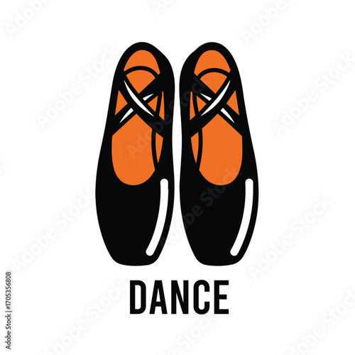 Vector art of ballet shoes with the word dance in black