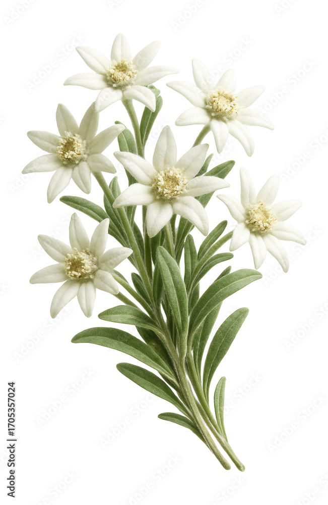 Fototapeta premium Edelweiss bunch with small white star-shaped flowers