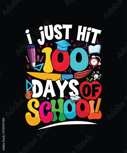 Webschool t-shirt design, funny, child, colorful, illustration, fashion, card, 100 day, day