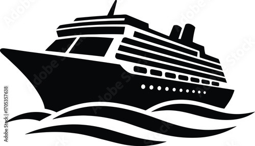Cruise Ship Silhouette Vector Icon. Ocean Liner Sailing on Sea Waves for Maritime Travel