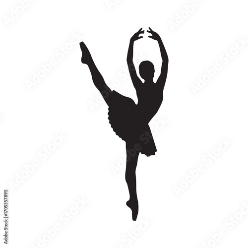 Silhouette of Ballet Dancer in Elegant Pose Minimal Vector Illustration of Graceful Dance and Performance Art