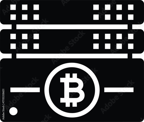 Bitcoin Server Rack Vector Icon for Cryptocurrency Mining