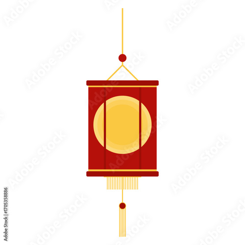 Auspicious Traditional Red Chinese Lantern with Golden Accents