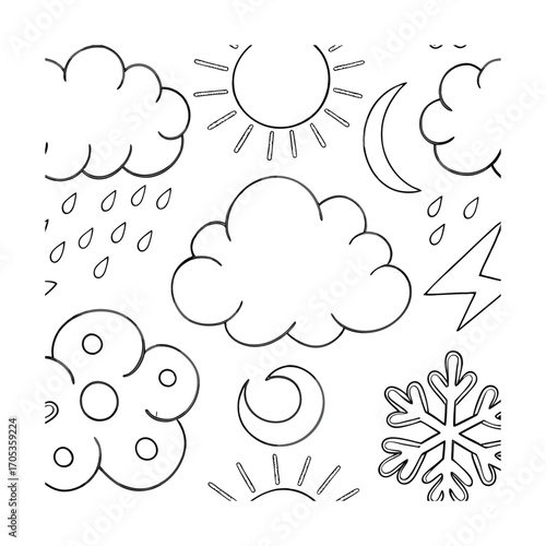 Weather line icon set sun clouds rain lightning thermometer climate meteorological infographic sign
