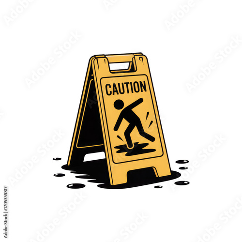 3d rendered illustration of a yellow caution wet floor sign isolated on transparent background