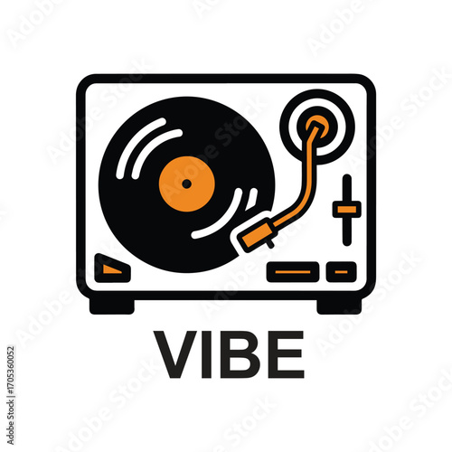 Vector art of a cool turntable illustration with the word vibe