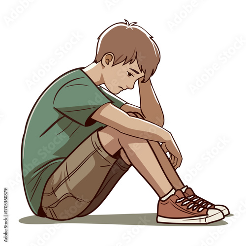 Depressed Teenager Sitting Alone Illustration