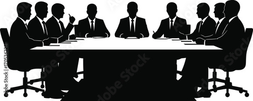 Group of Business People at a Boardroom Table Silhouette
