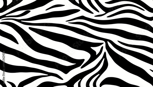 Seamless vector pattern of black and white zebra stripes on a white background,  abstract,  repeat