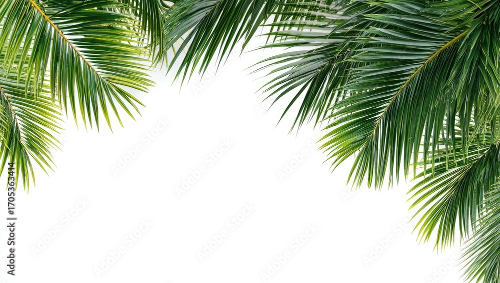 Fototapeta premium Tropical palm fronds frame a white background (1)