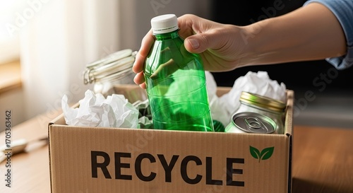 Recycling Box with Various Items Ready for Reprocessing and Reuse.
