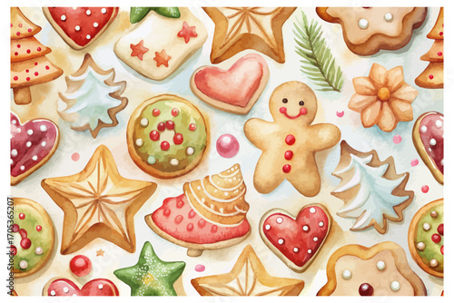 Watercolor seamless pattern with Christmas cookies vector illustration 