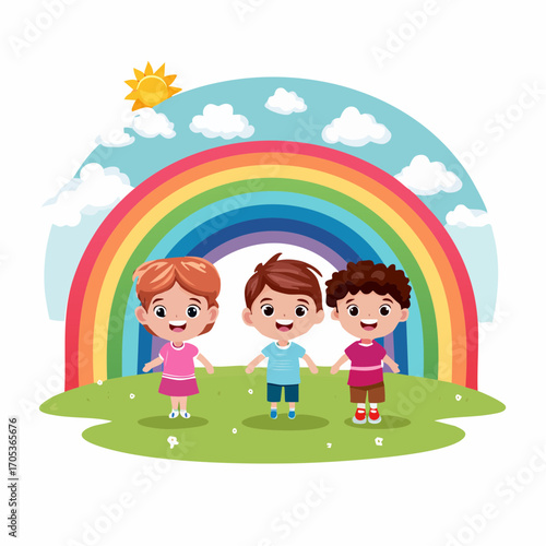 Kinder unter einem Regenbogen