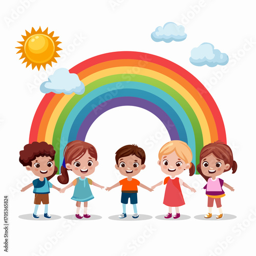 Kinder unter einem Regenbogen