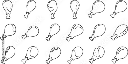 Various chicken drumsticks in different angles, a delightful collection of poultry leg illustrations