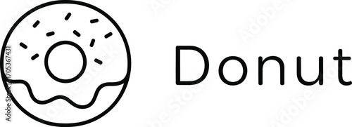 Simple line drawing of a donut with sprinkles, accompanied by the word "donut" in a minimalist font