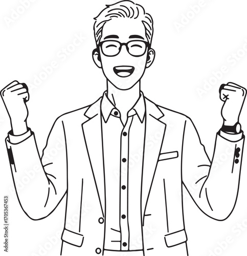 Silhouette of a Happy Businessman Celebrating Success