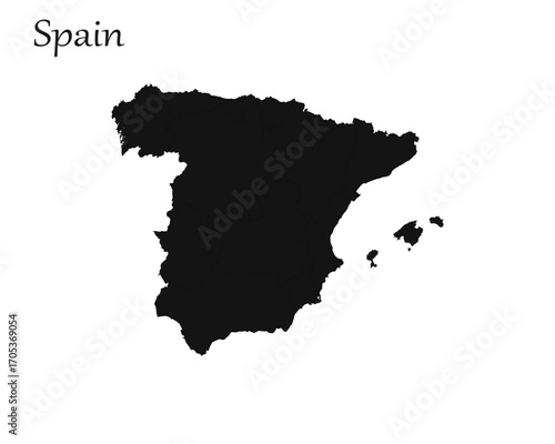 Spain Map Black and White Silhouette