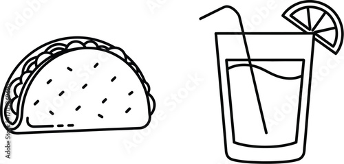 Taco and drink hand-drawn vector illustration of mexican food