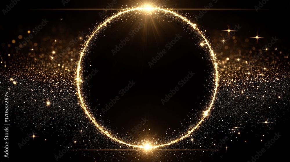 custom made wallpaper toronto digitalGold round glitter frame with glitter particles effect on black background.