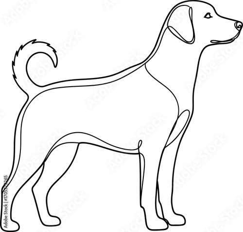 Dog standing in a side view, in a simple outline style