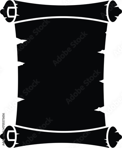 Black and white illustration of an ancient scroll.