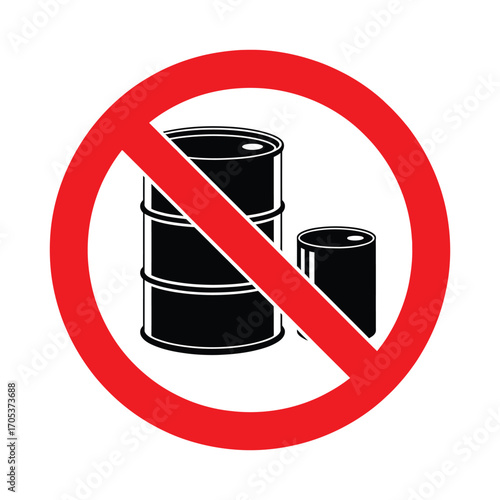 No hazardous waste barrels symbol prohibition sign for industrial safety and environmental protection