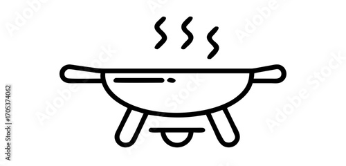 Outdoor fire bowl with steam line art icon

