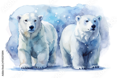 Watercolor polar bear with snow vector illustration 