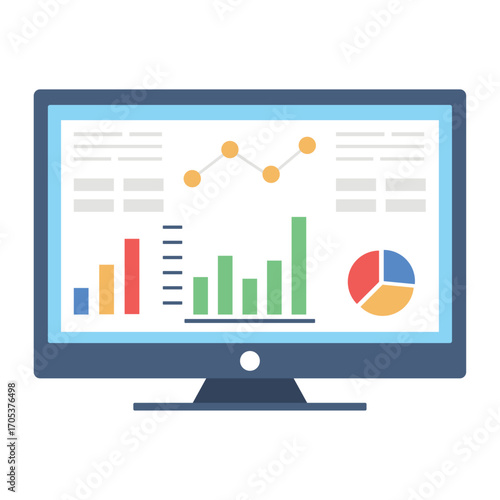 Flat data analytics dashboard icon set with charts and graphs