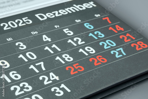 Deutscher Kalender Monat Dezember 2025  Feiertage Weihnachten und Silvester