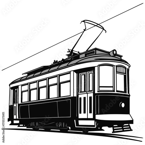 old tram on a white background