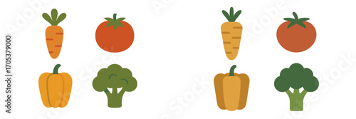 Collection of fresh vegetables including carrots, tomatoes, bell peppers, and broccoli