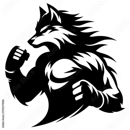 Silueta de un lobo peleando