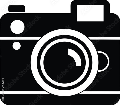 Simple Black and White Camera Icon with a Focus on a Modern Aesthetic for Photography Enthusiasts and Graphic Designs