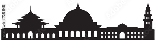 Asian Architecture Silhouette Vector Illustration Showcasing Cultural Building Design and Oriental Skyline