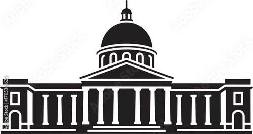 Detailed Silhouette of a Government Building with Dome and Columns Against Transparent Backdrop